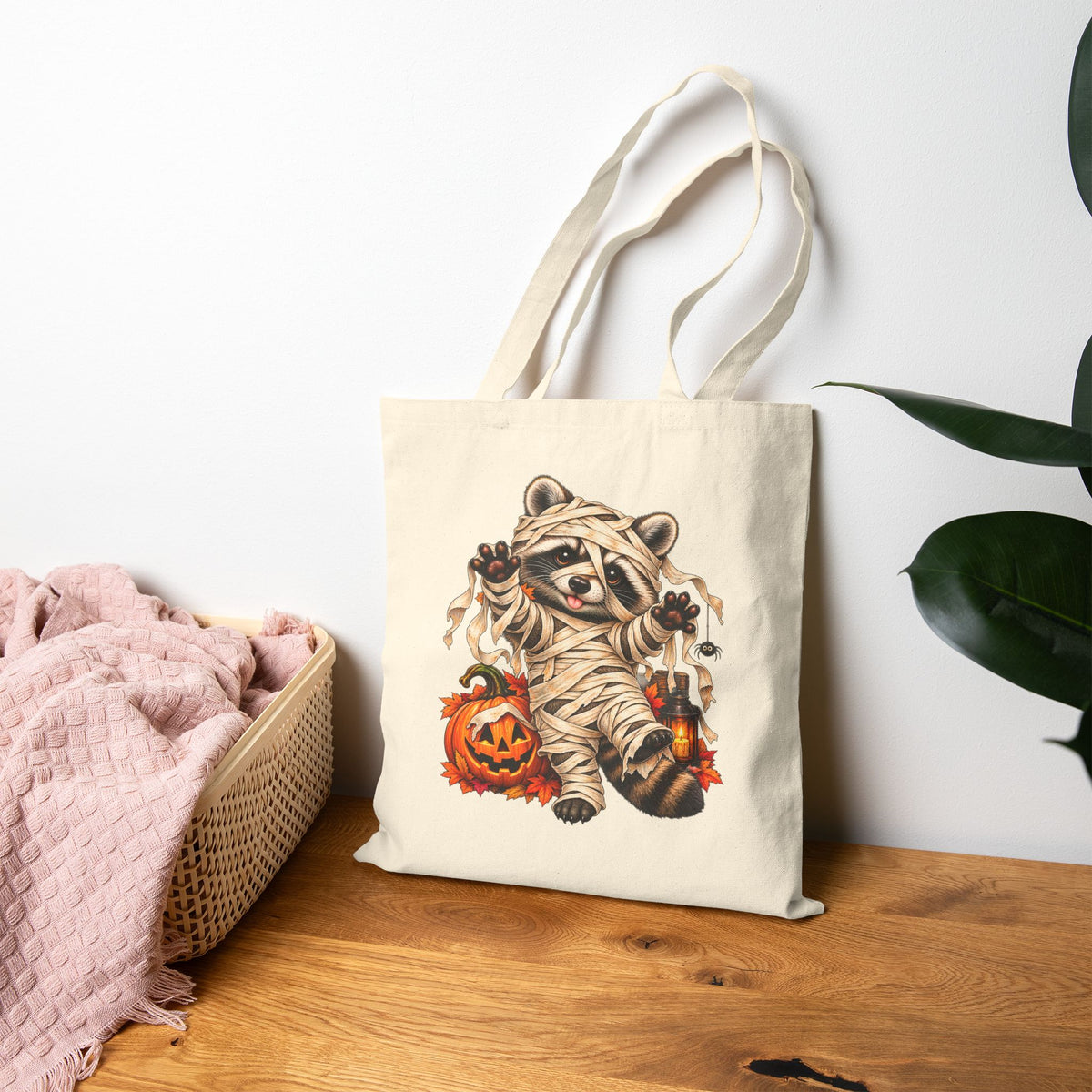 Halloween Mummy Raccoon Tote Bag