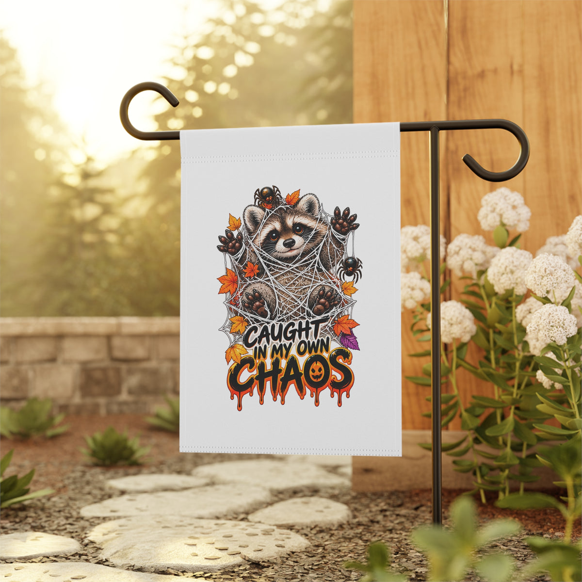 Caught Raccoon Garden Flag