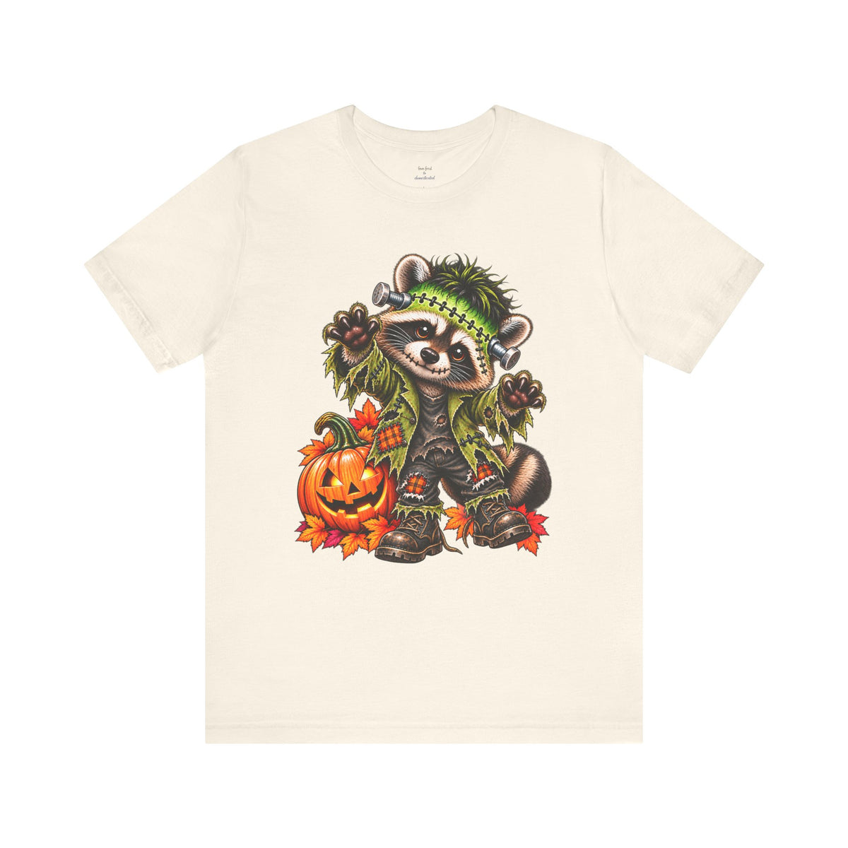 Halloween Frankenstein Raccoon and Black Cat T-Shirt