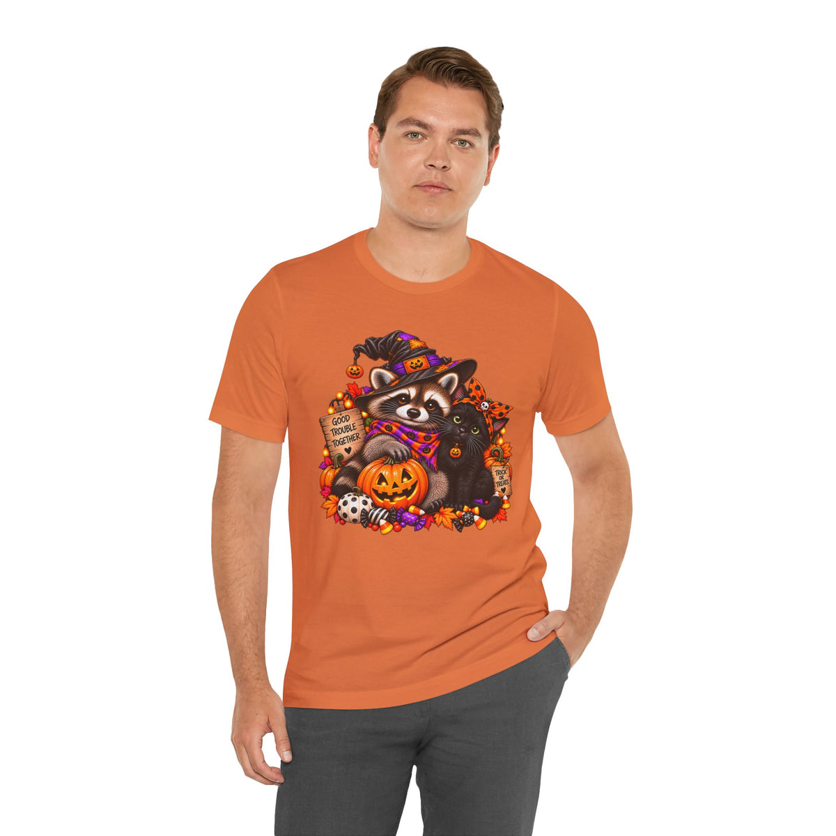 Halloween Raccoon and Black Cat T-Shirt