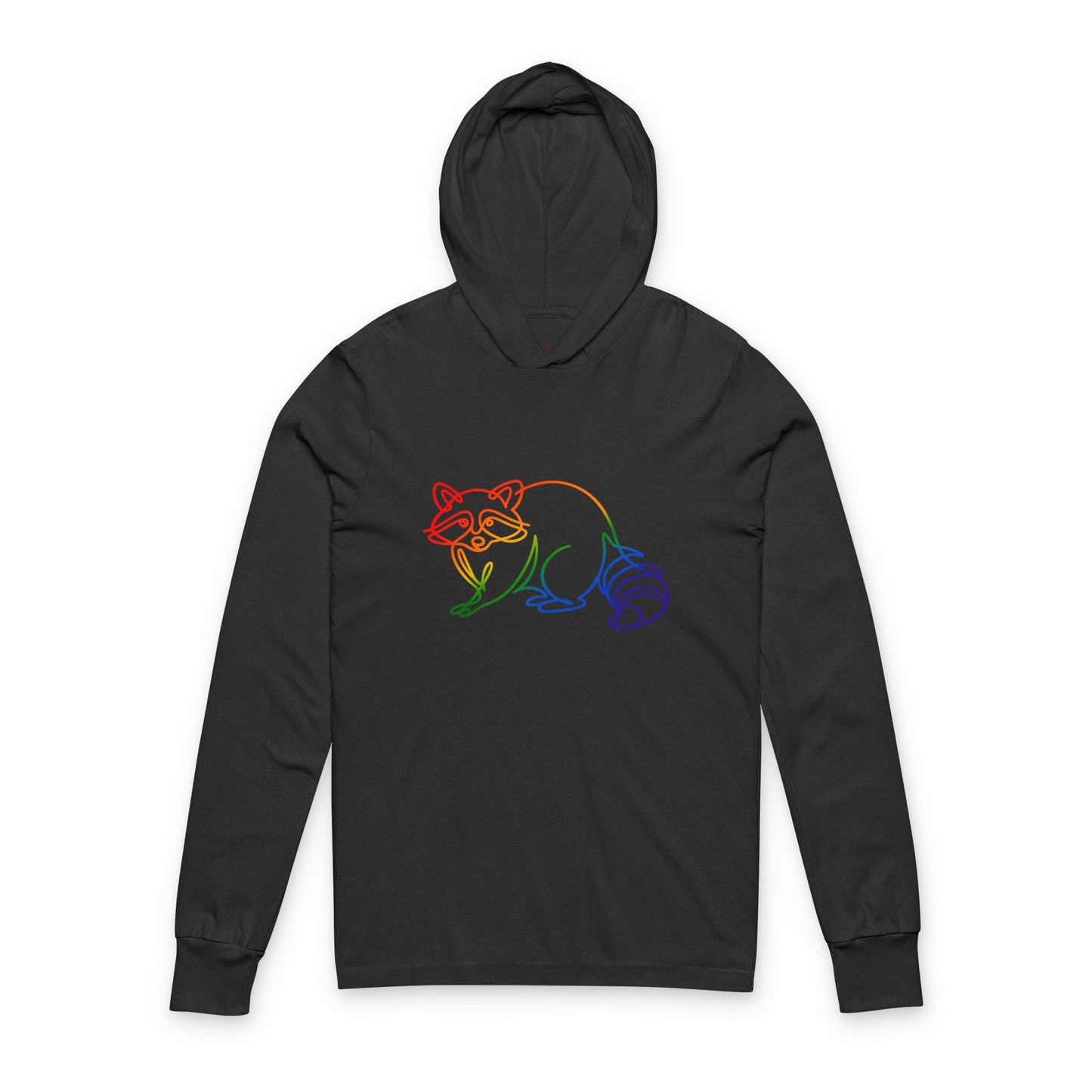 Continuous Line Art | Rainbow Raccoon Hooded Long Sleeve Tee
