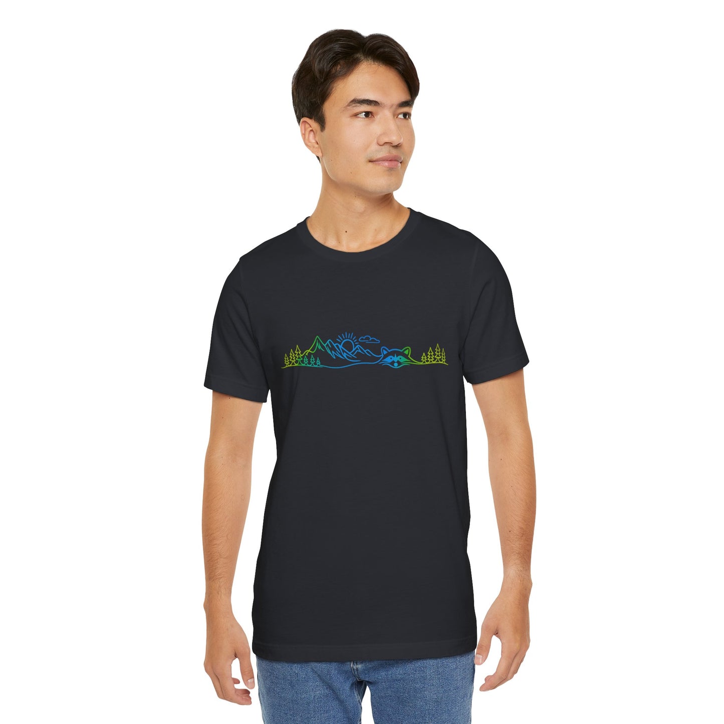 Raccoon Tee — Minimal Line Raccoon Scenic Graphic T-Shirt