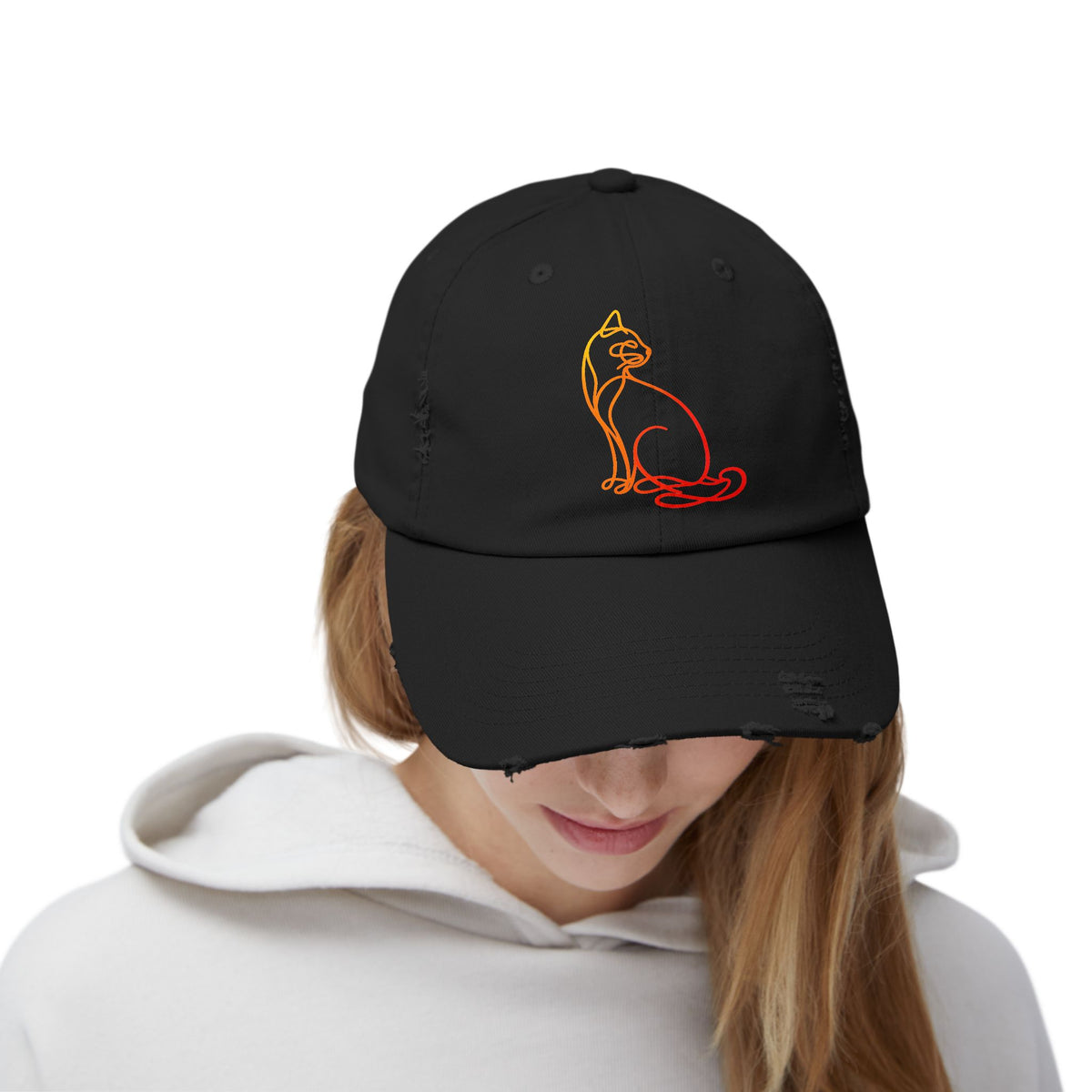 Sunrise Cat Distressed Cap