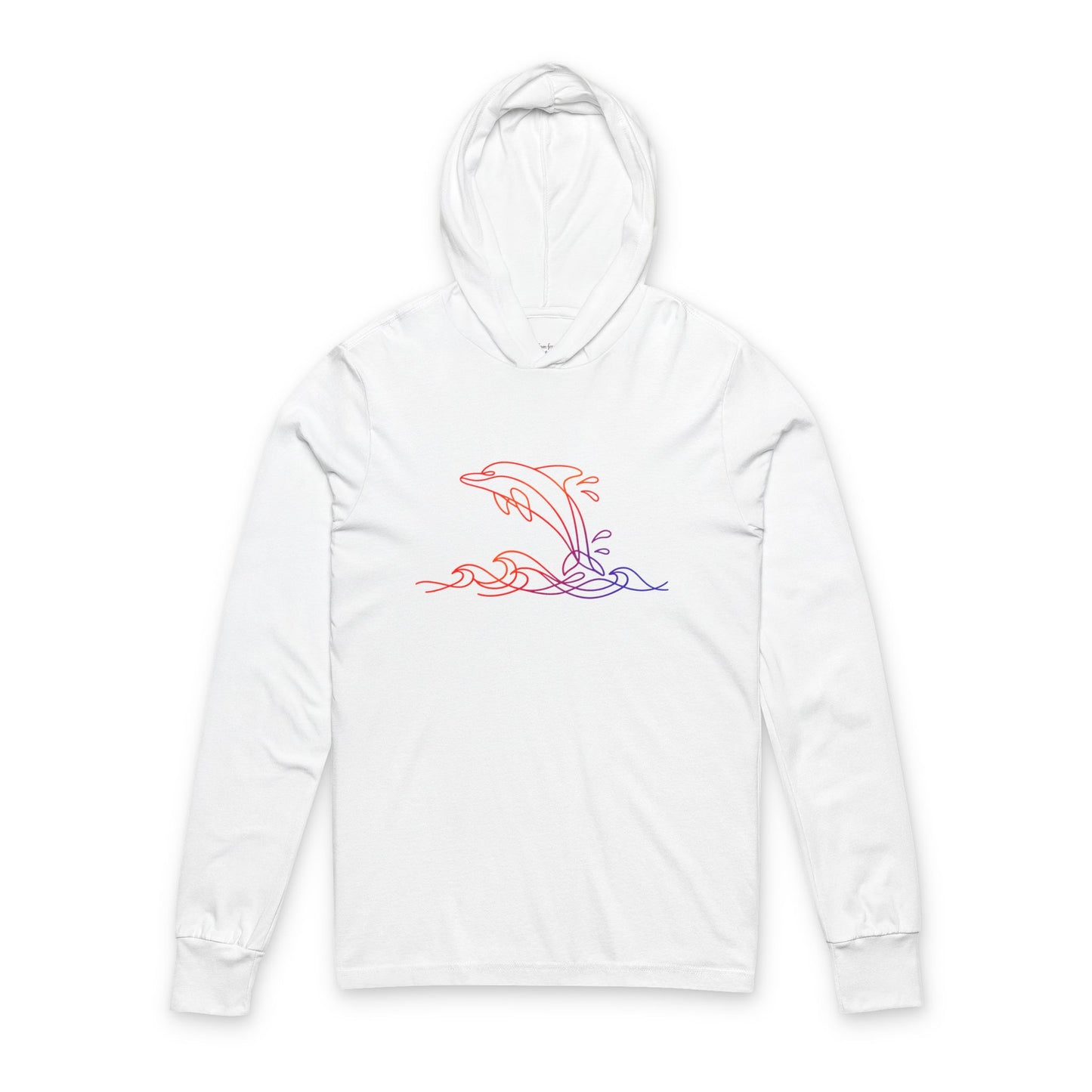 Continuous Line Art Dolphin Hooded Long Sleeve Tee