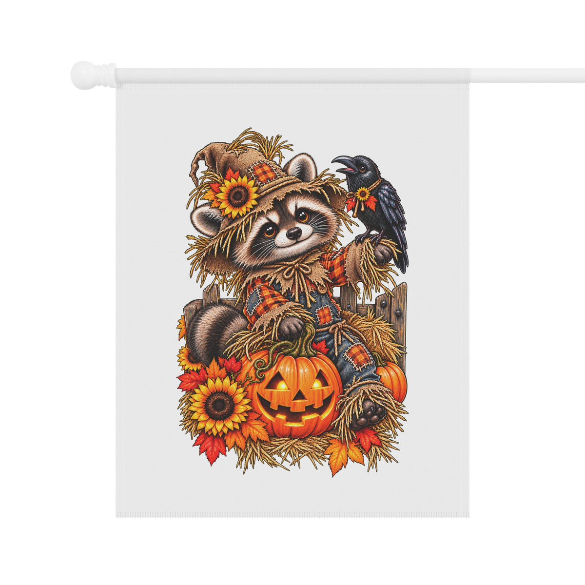 Scarecrow Raccoon Garden Flag