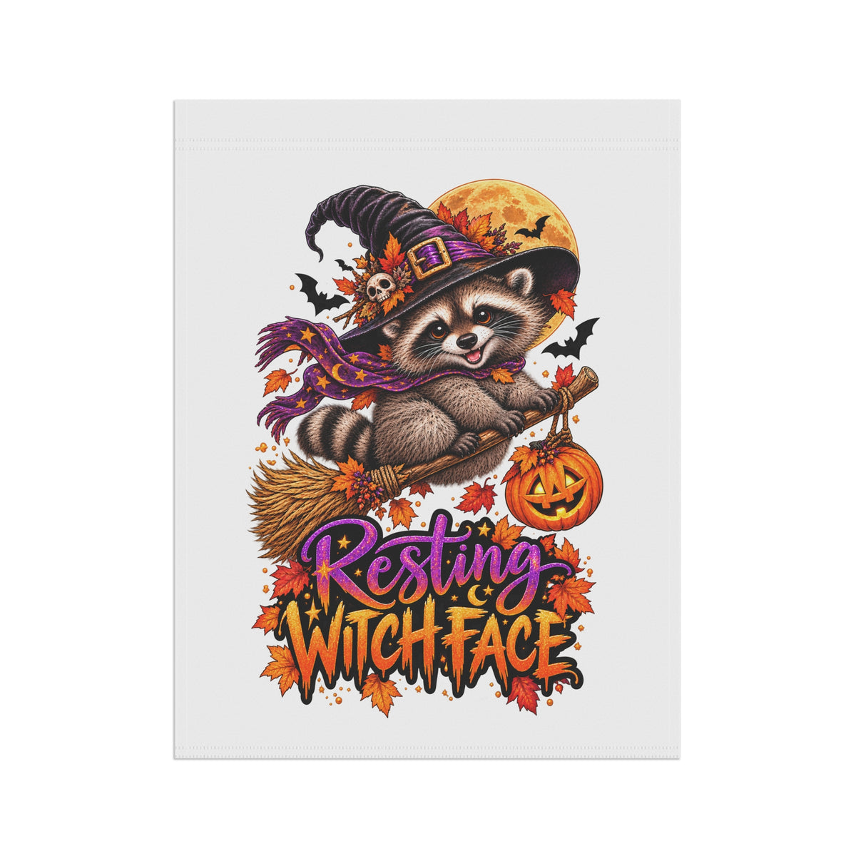 Resting Witch Face Raccoon Garden Flag