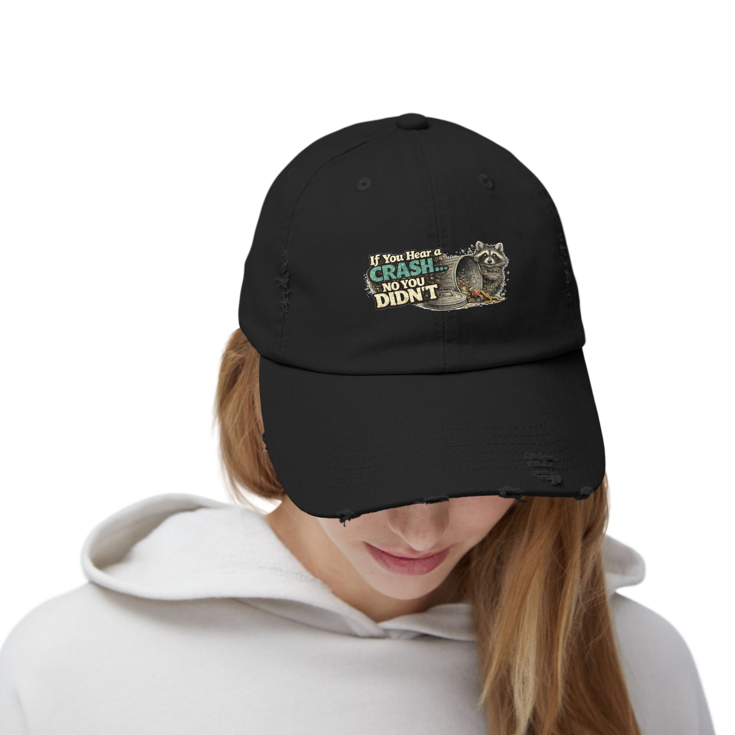 Crash Distressed Cap — Raccoon Mom/Dad Funny Dad Hat