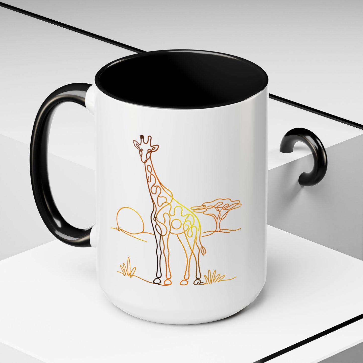 Safari Sunrise Coffee Mug — Minimal Line Giraffe Design (11/15oz)