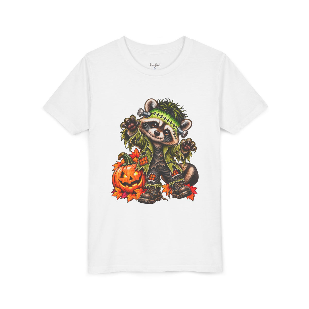 Halloween Youth Tee — Frankenstein Raccoon Kids Tshirt