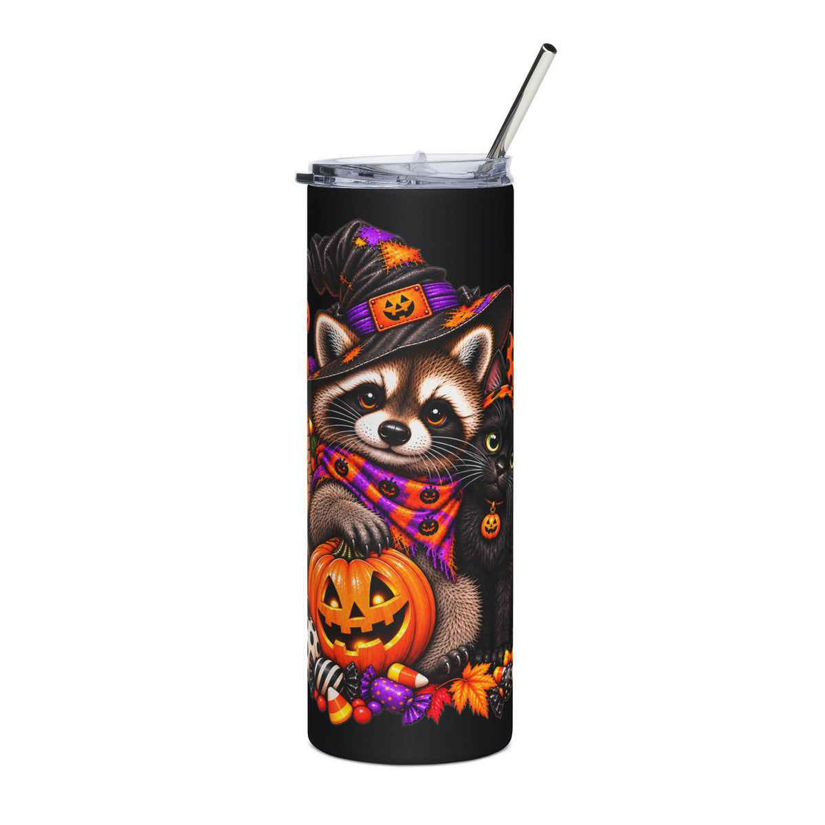 Halloween Raccoon and Black Cat Bestie - 20oz Stainless Steel Tumbler