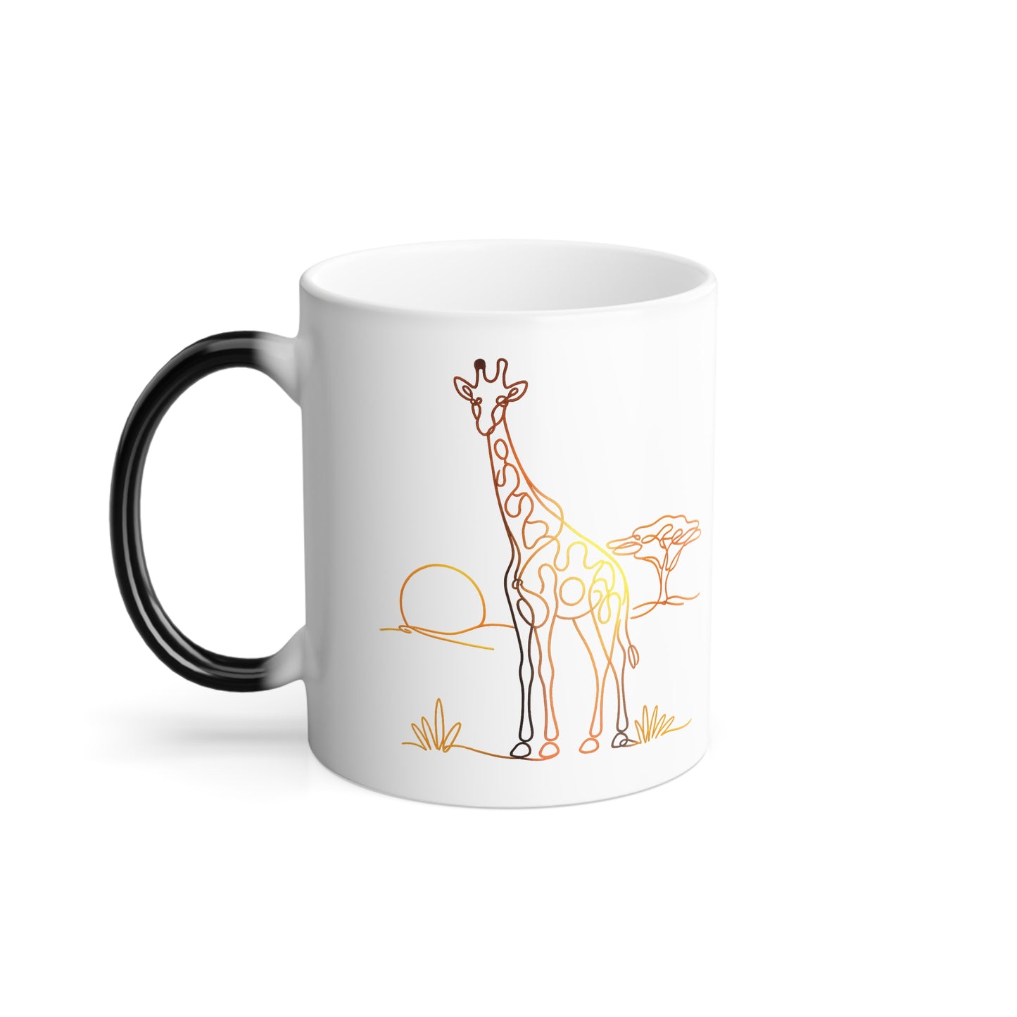 Color-Changing Mug — Minimal Continuous Line Safari Giraffe, 11 oz