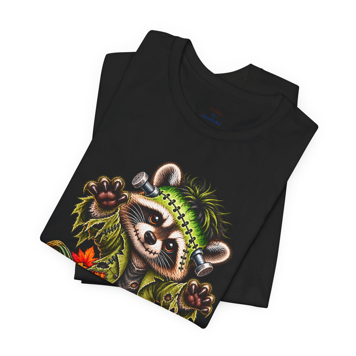 Halloween Frankenstein Raccoon and Black Cat T-Shirt