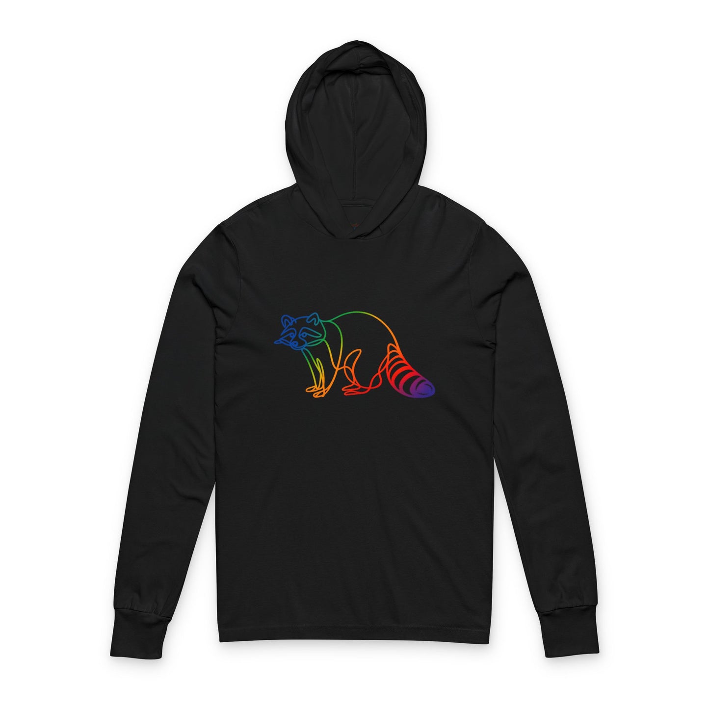 Continuous Line Art | Colorful Raccoon Hooded Long Sleeve Tee