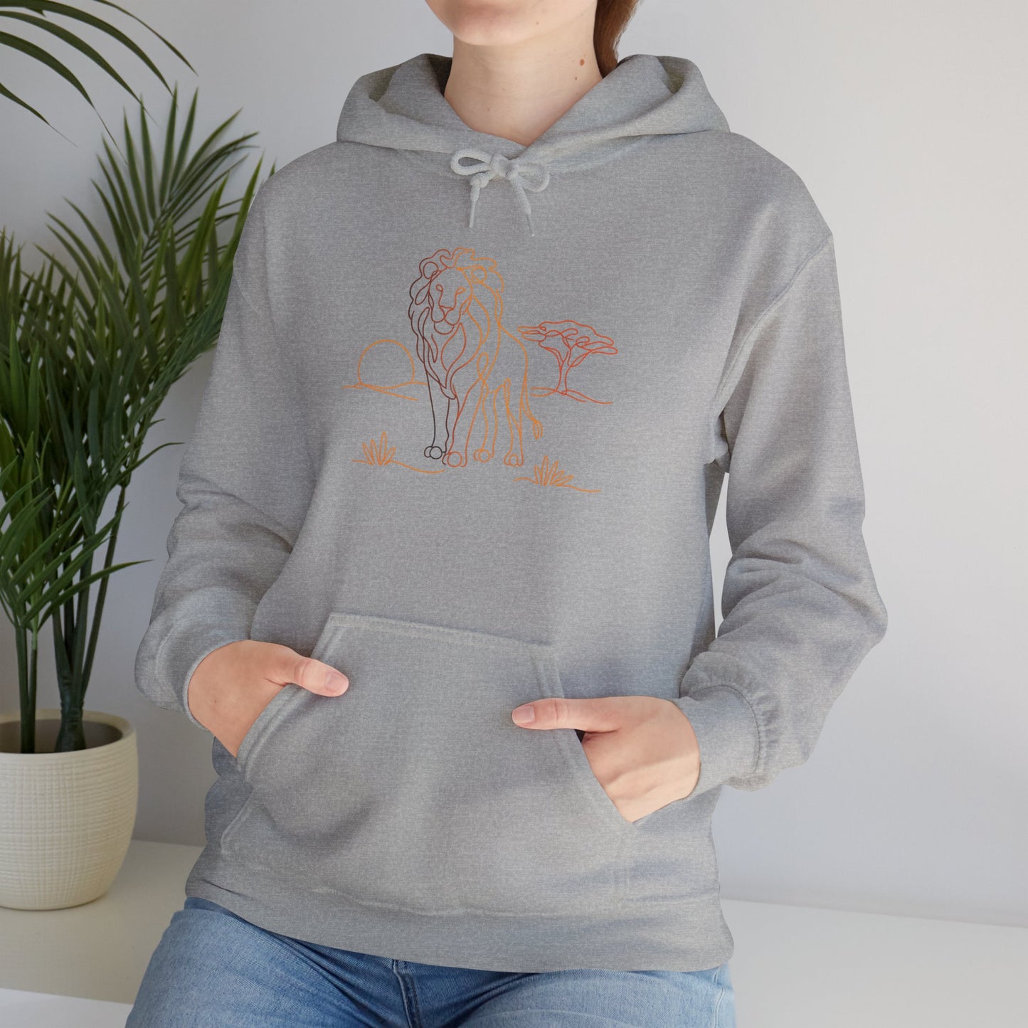 Lion Line Art Hoodie — Minimal Safari Sweatshirt