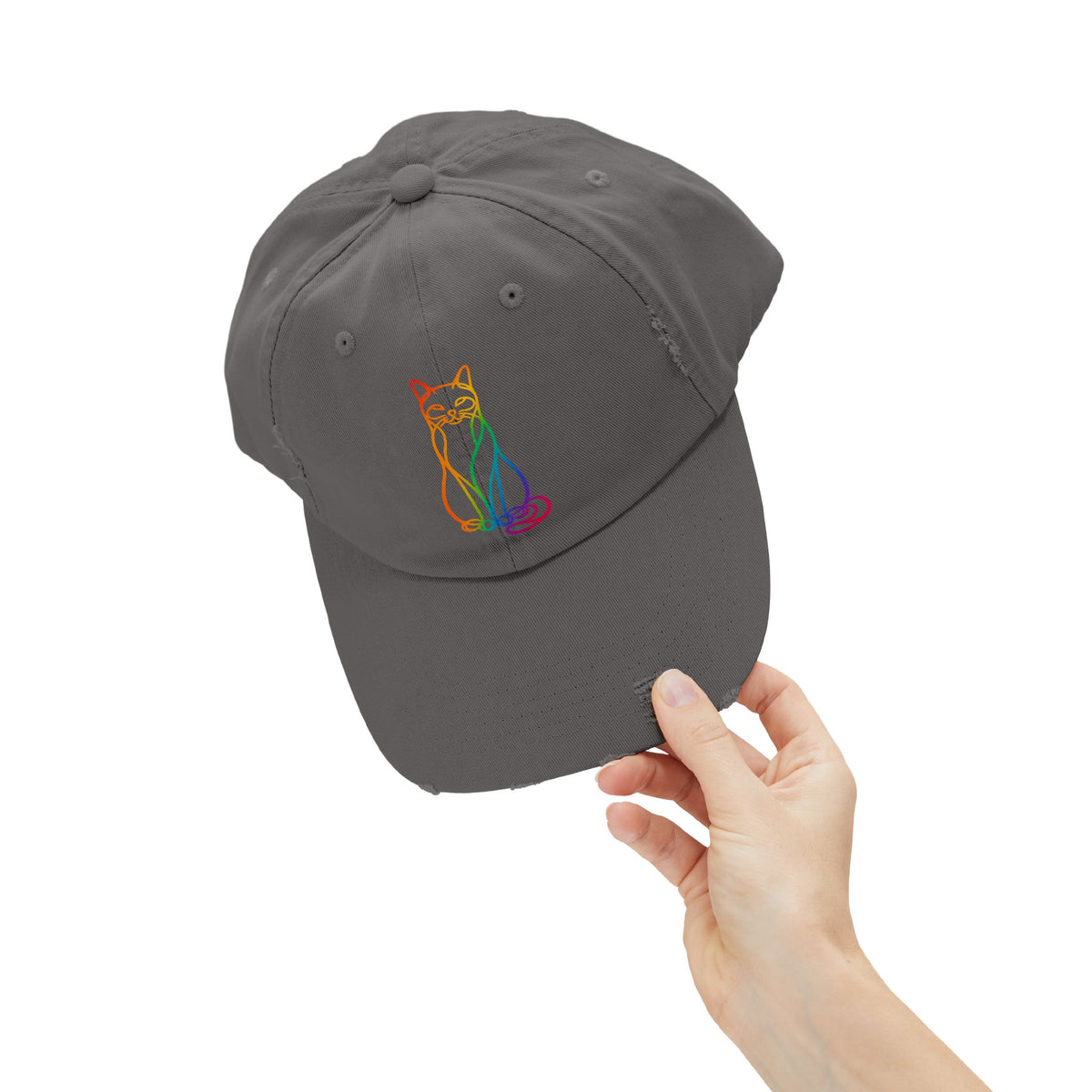 Rainbow Cat Distressed Cap