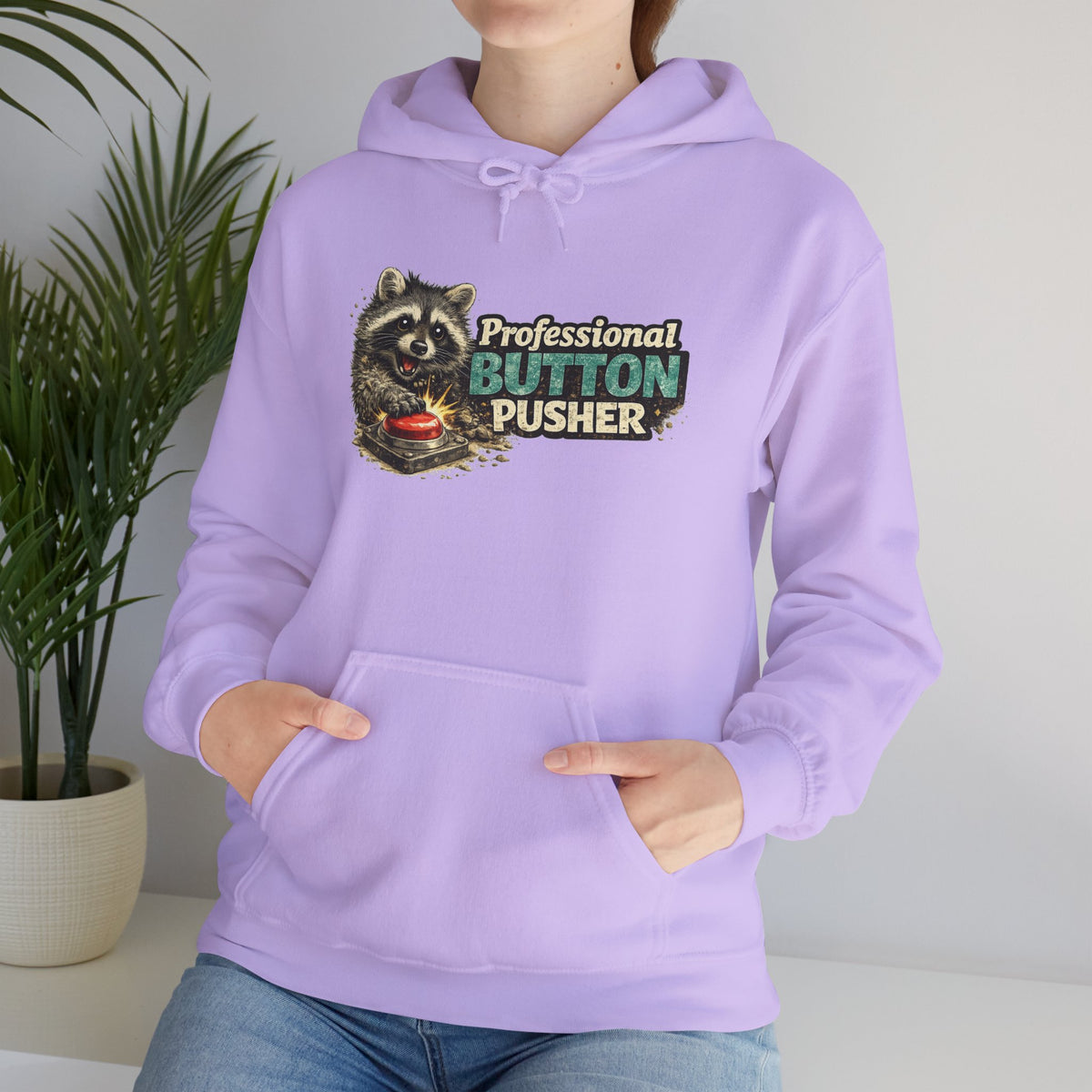 Raccoon "Button Pusher" Hooded Sweatshirt