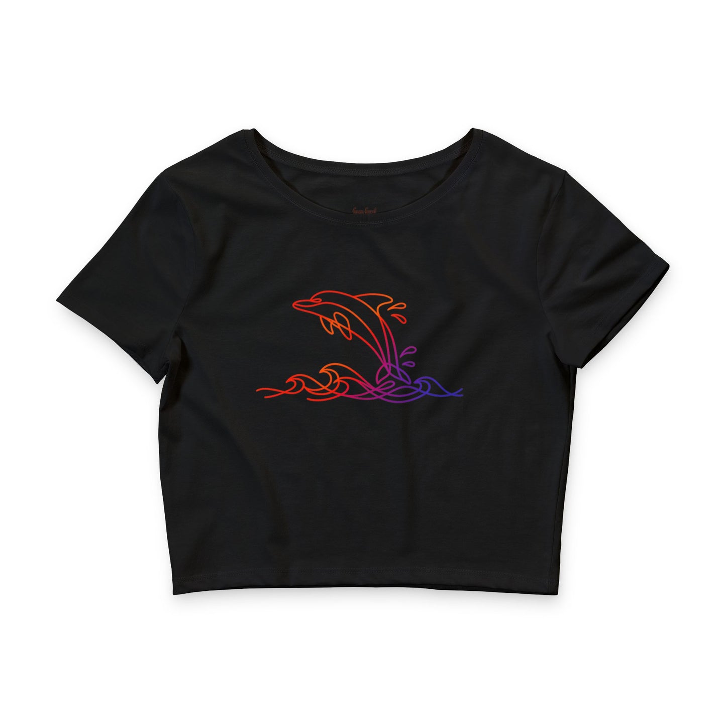 Sunset Dolphin Wave Crop Tee — Women's Ocean Breeze Graphic Crop Top