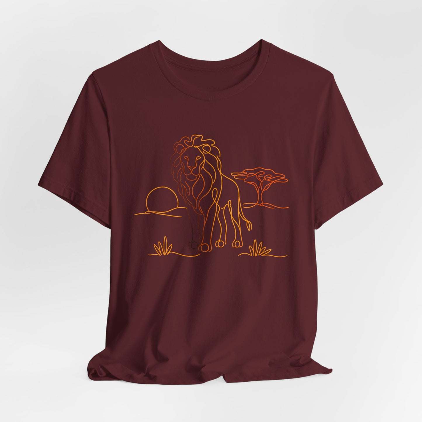 Lion Sunset Tee — Minimal Line Art Safari T-Shirt