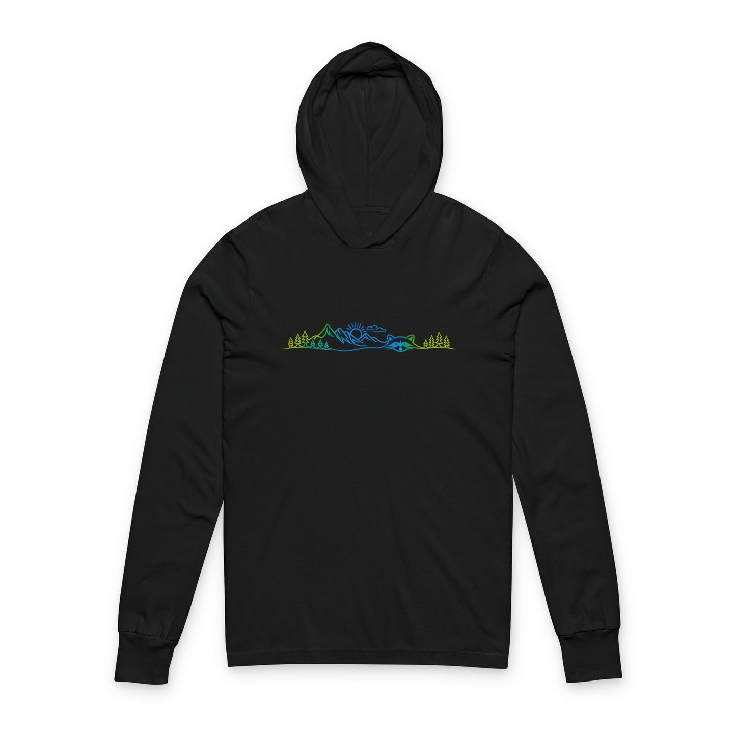 Continuous Line Art | Northern Lights Moutain Raccoon Hooded Long Sleeve Tee