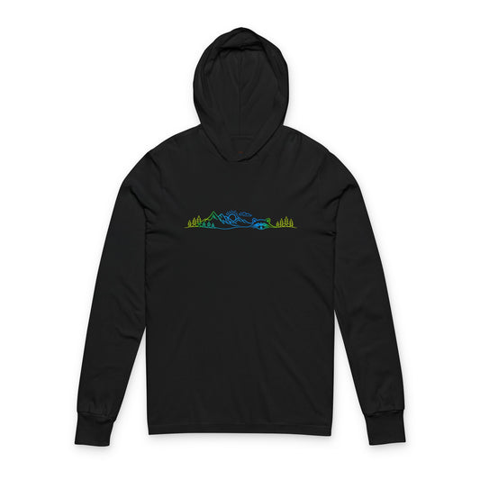 Continuous Line Art | Northern Lights Moutain Raccoon Hooded Long Sleeve Tee