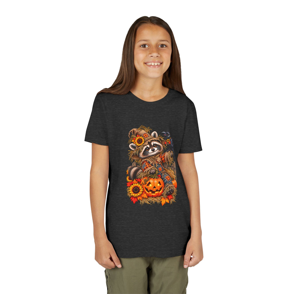 Fall Scarecrow Youth Tee — Raccoon Kids Tshirt