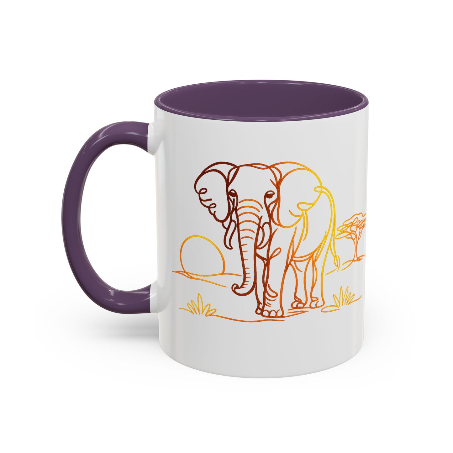 Safari Sunrise Coffee Mug — Minimal Line Elephant Design (11/15oz)