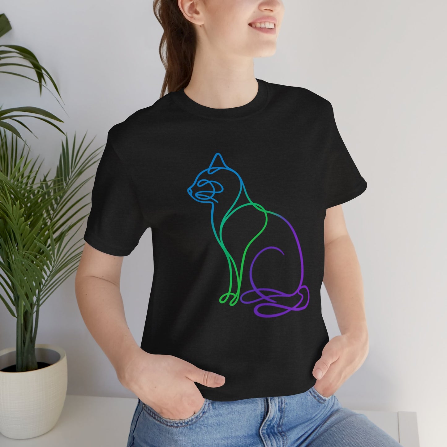 Colorful Line | Work Sitting Cat T-Shirt