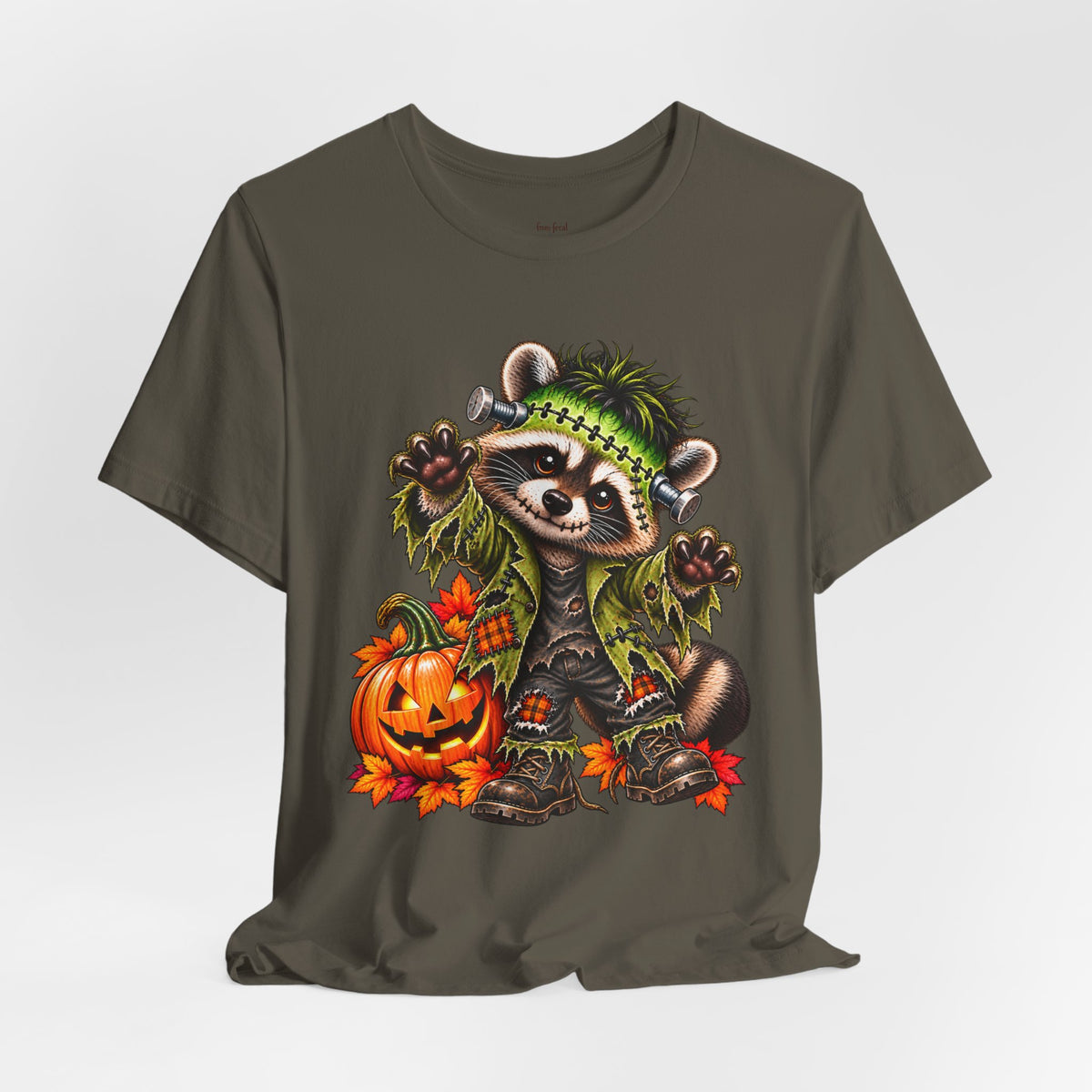 Halloween Frankenstein Raccoon and Black Cat T-Shirt