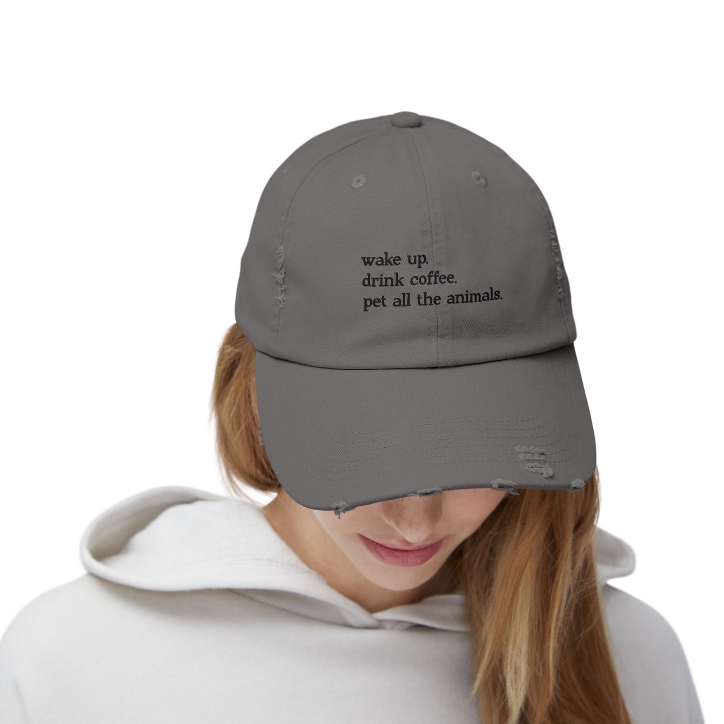 "Wake Up Routine" Distressed Cap —  Funny Truth Hat