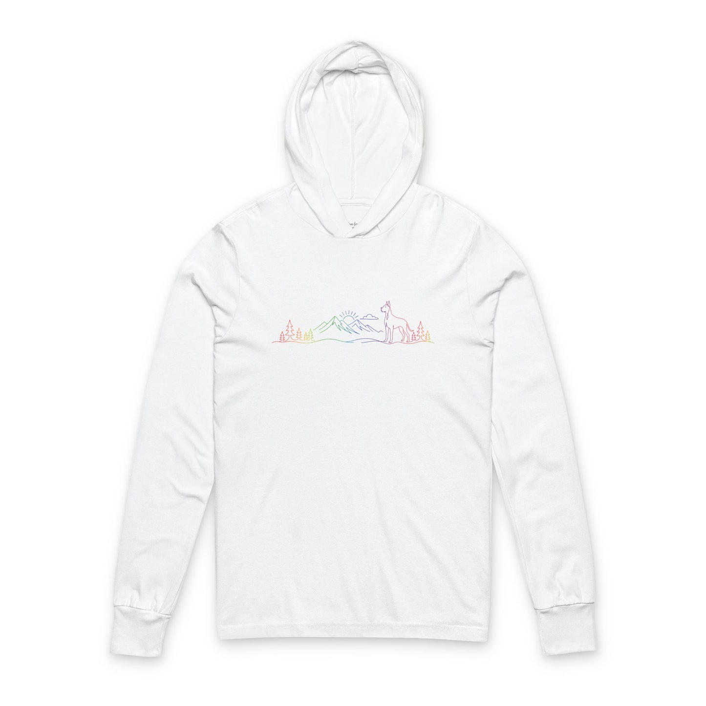 Great Dane Line Art Rainbow Hooded Long Sleeve Tee
