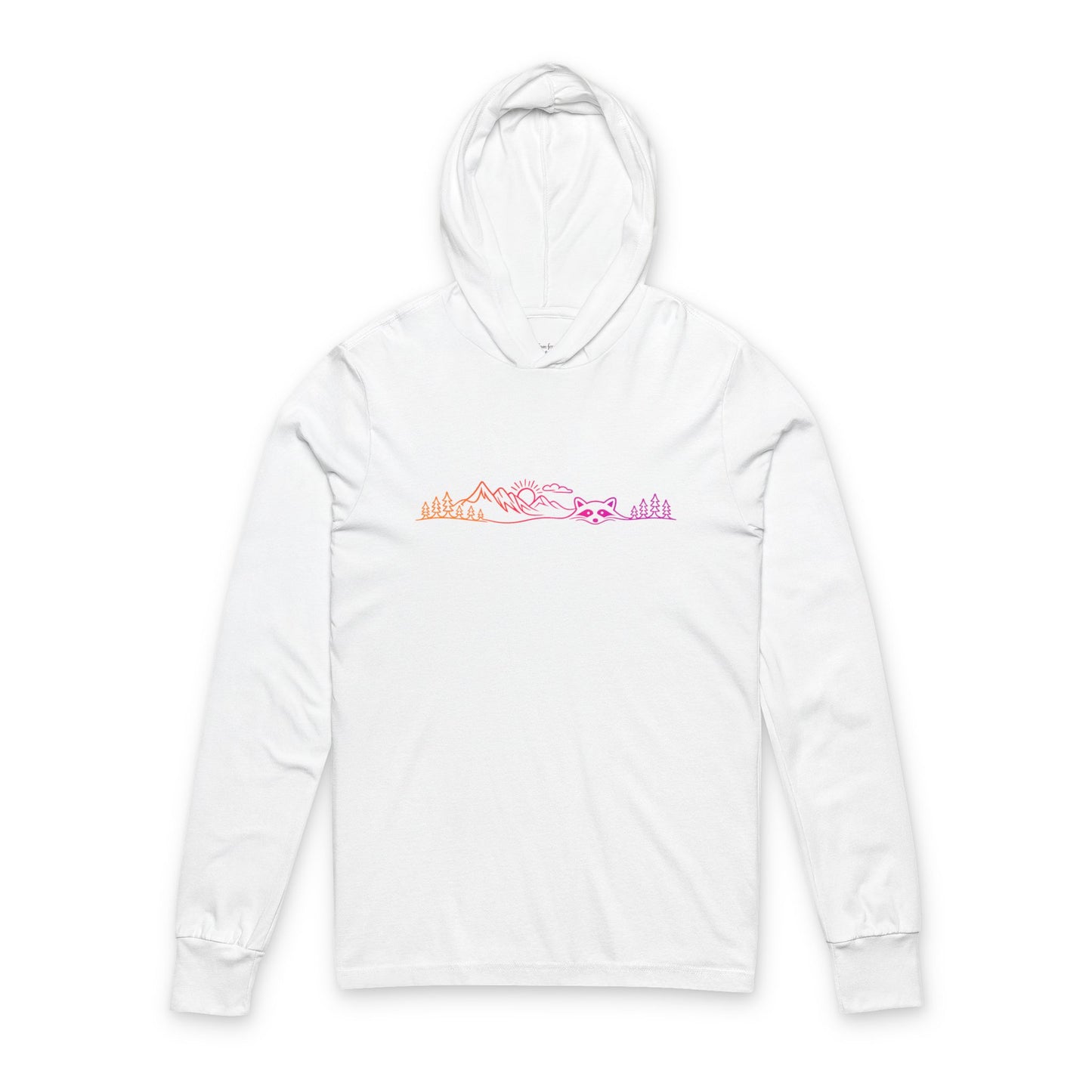 Continuous Line Art | Sunrise Moutain Raccoon Hooded Long Sleeve Tee