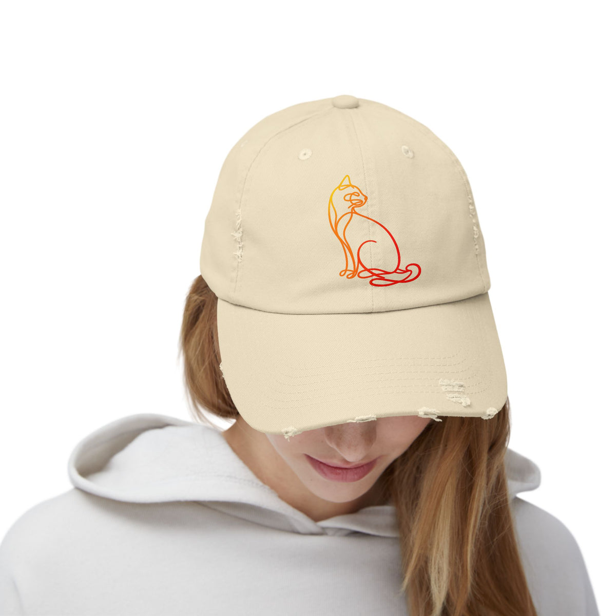 Sunrise Cat Distressed Cap