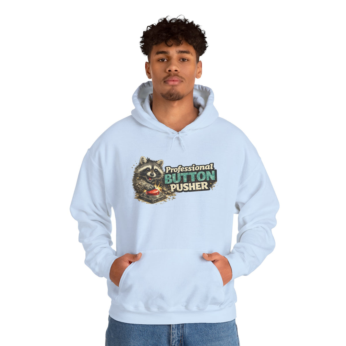 Raccoon "Button Pusher" Hooded Sweatshirt