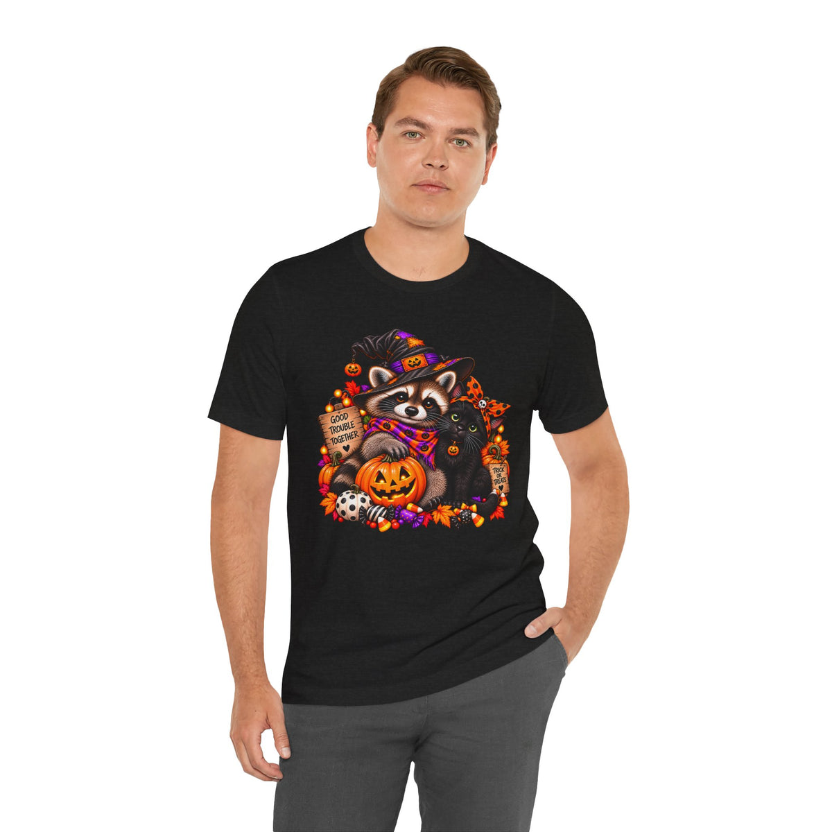 Halloween Raccoon and Black Cat T-Shirt
