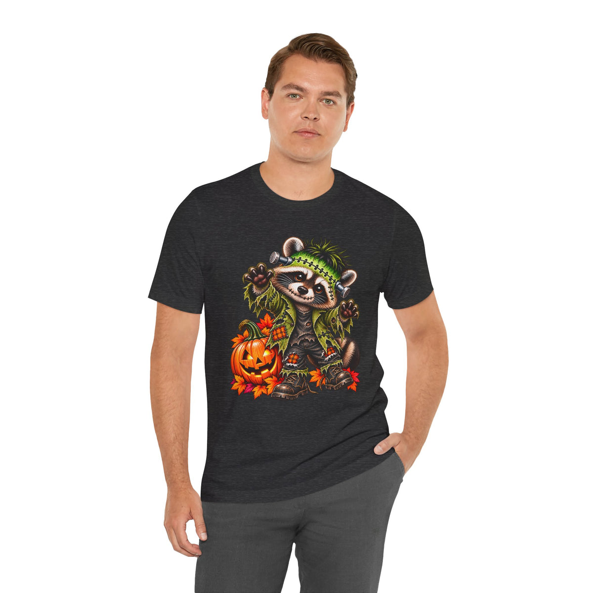 Halloween Frankenstein Raccoon and Black Cat T-Shirt