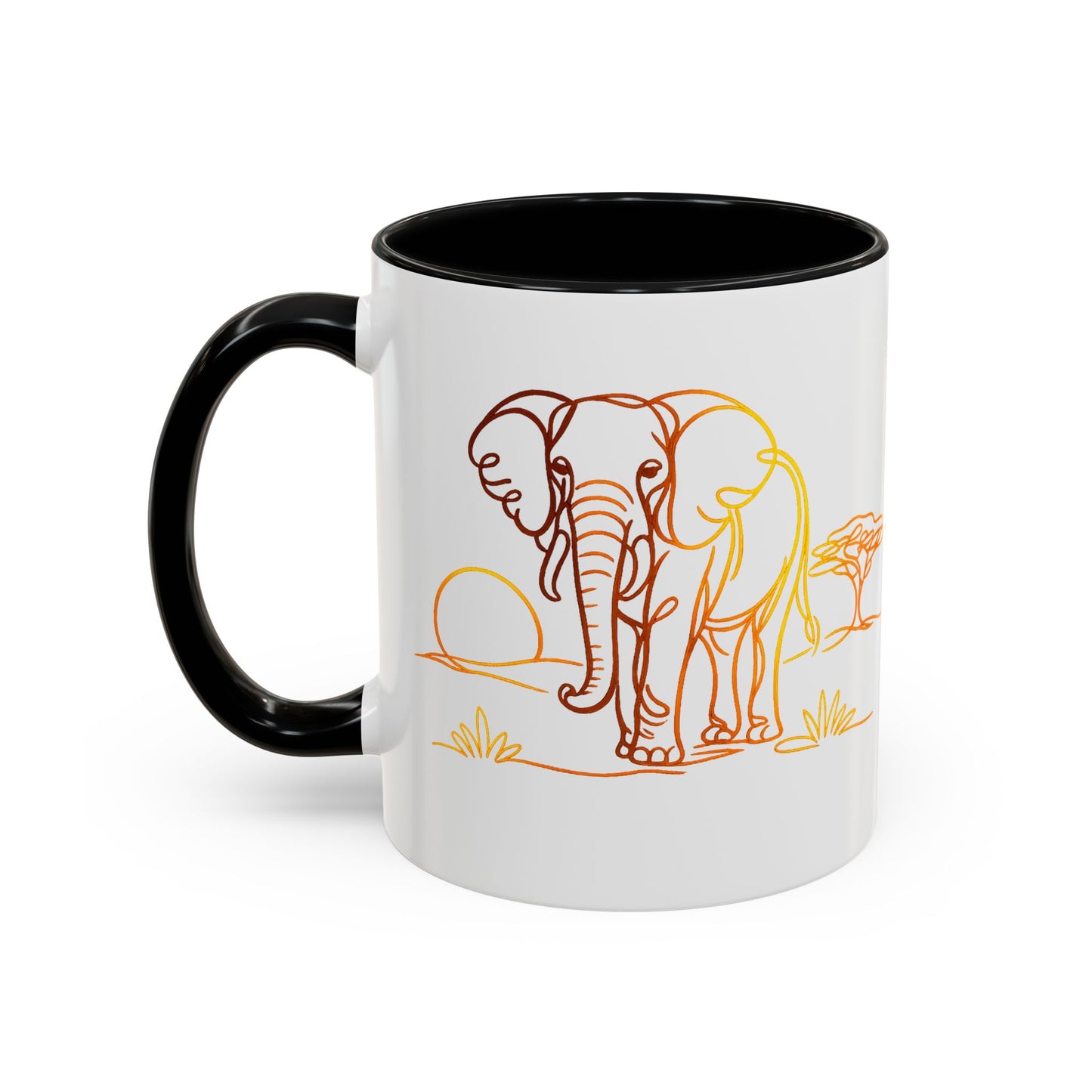 Safari Sunrise Coffee Mug — Minimal Line Elephant Design (11/15oz)