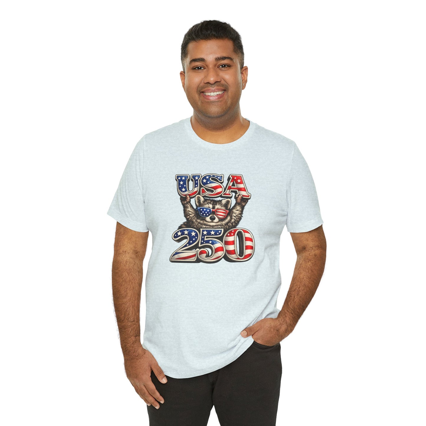 Patriot Raccoon 250th Anniversary T-Shirt — 4th of July Fireworks Flag Tee