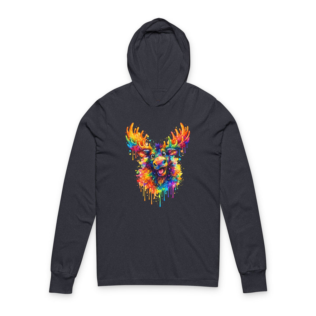 Watercolor Moose Hooded Long Sleeve Tee