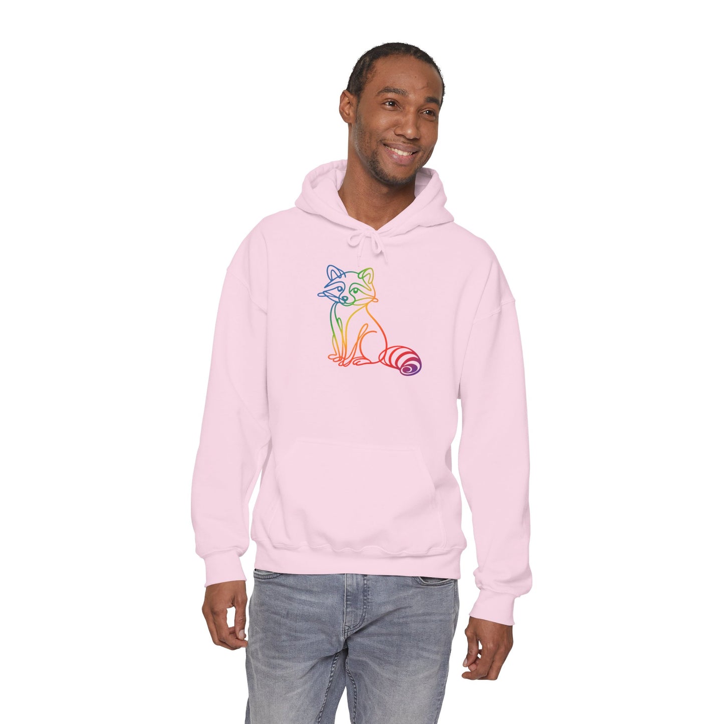 Rainbow Line Art Raccoon Hoodie
