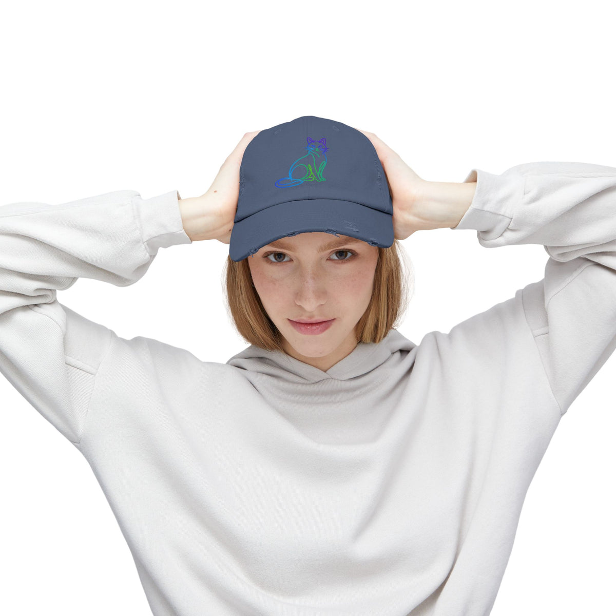 Northern Lights Cat Distressed Cap