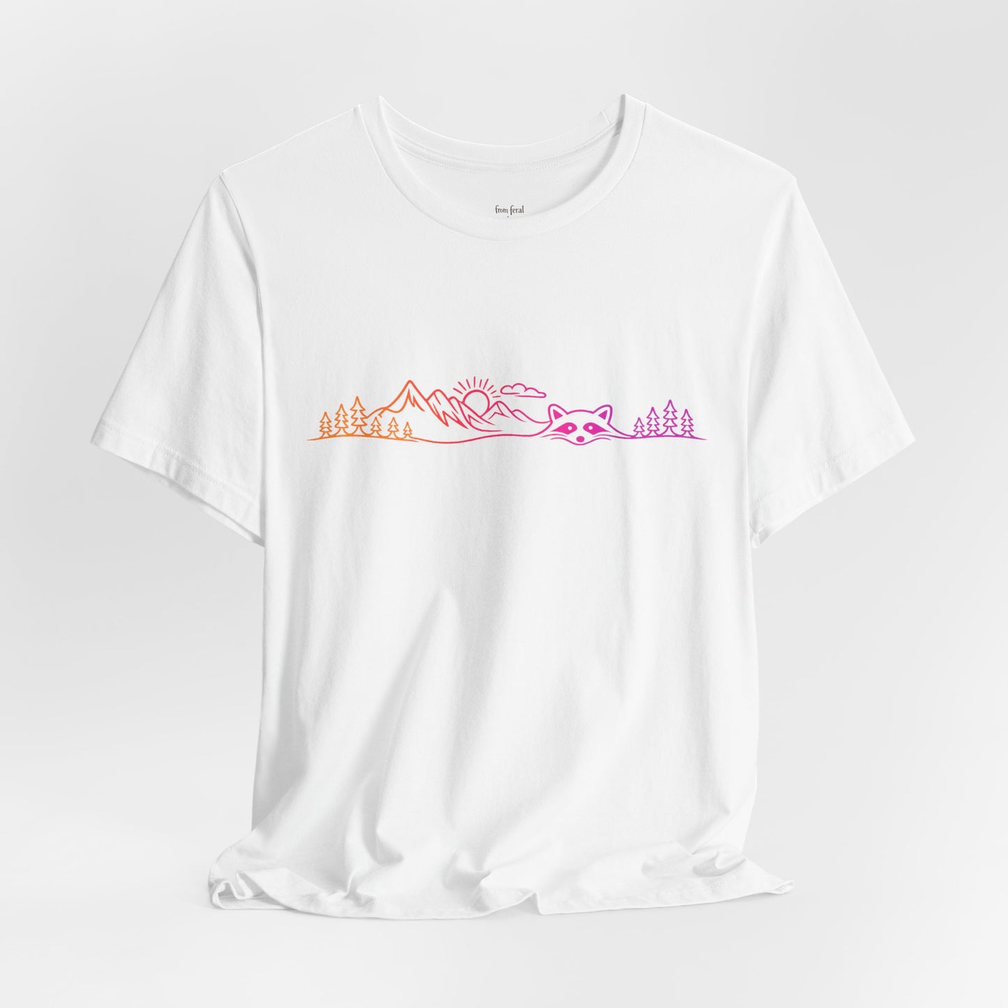 Raccoon Tee — Minimal Line Raccoon Scenic Graphic T-Shirt