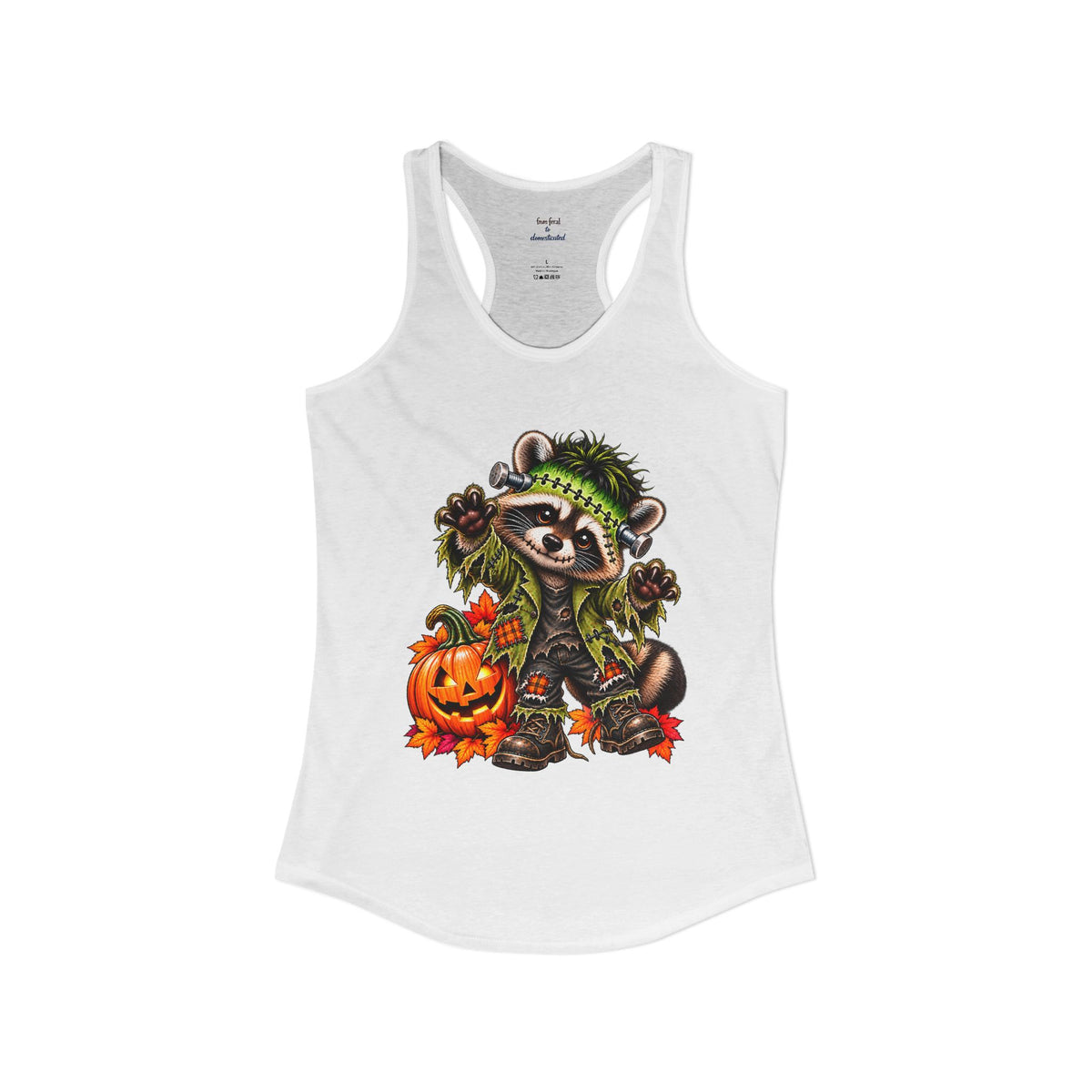 Halloween Frankenstein Raccoon Racerback Tank
