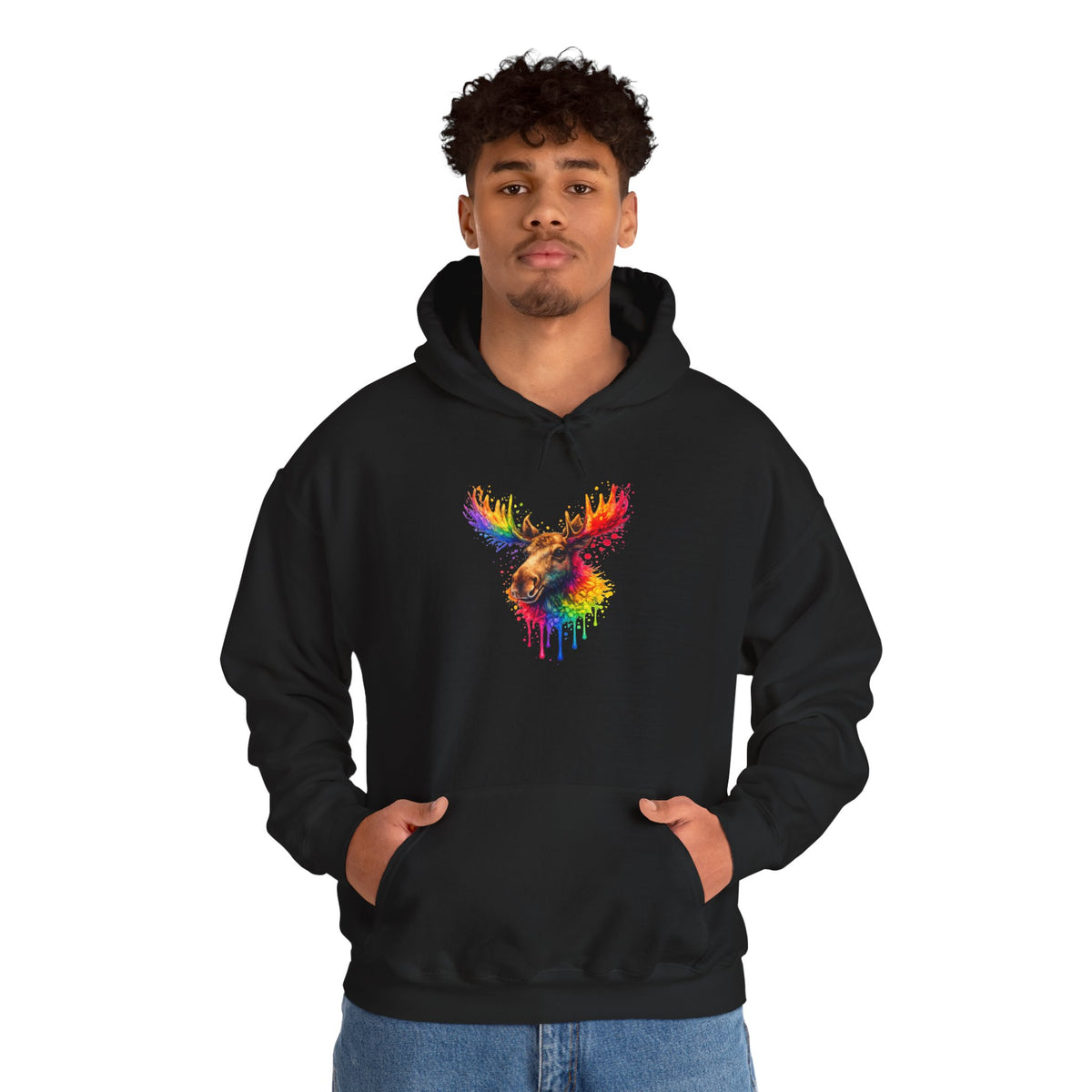 Watercolor Moose Hooded Sweatshirt