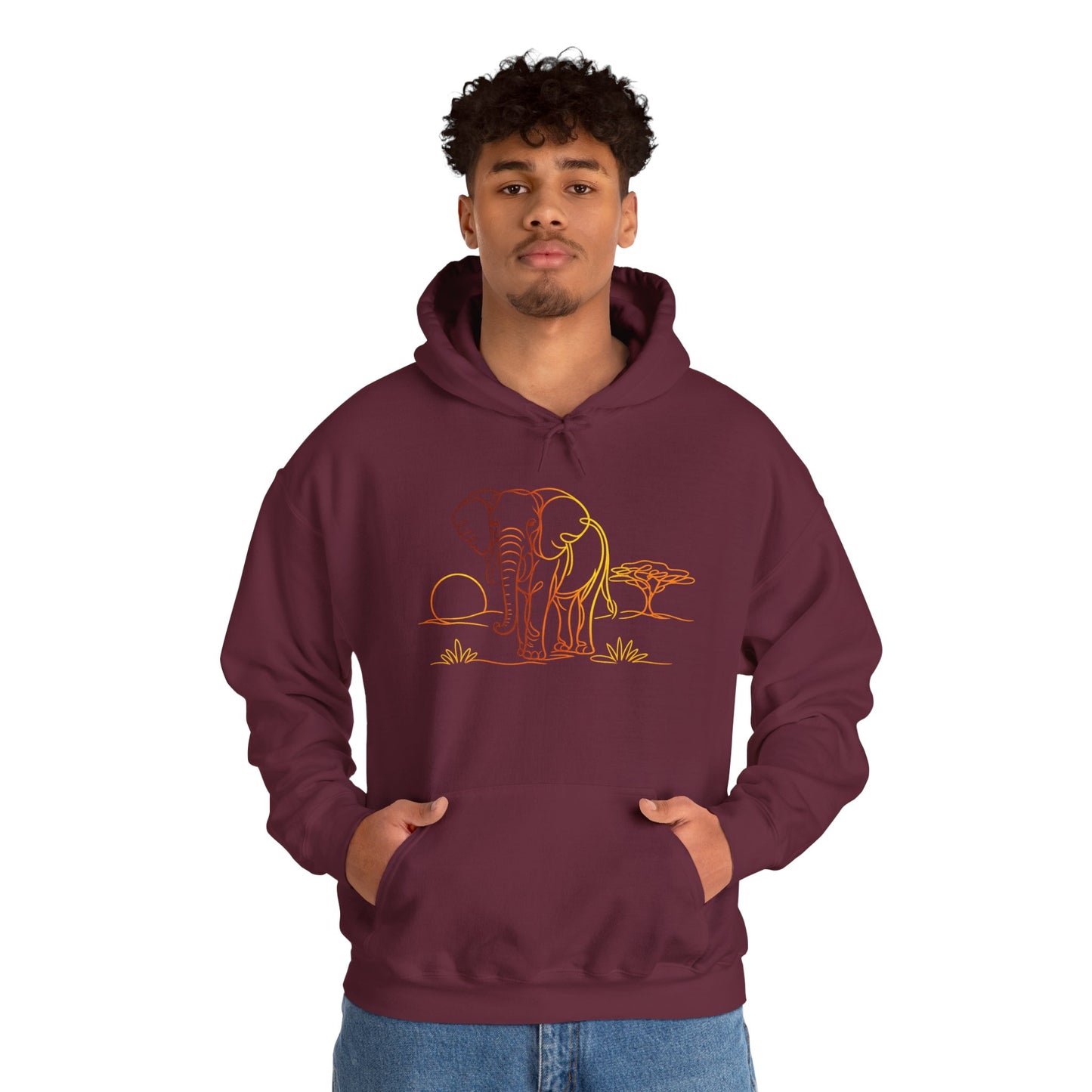 Elephant Sunset Hoodie — Minimal Safari Graphic Hooded Sweatshirt