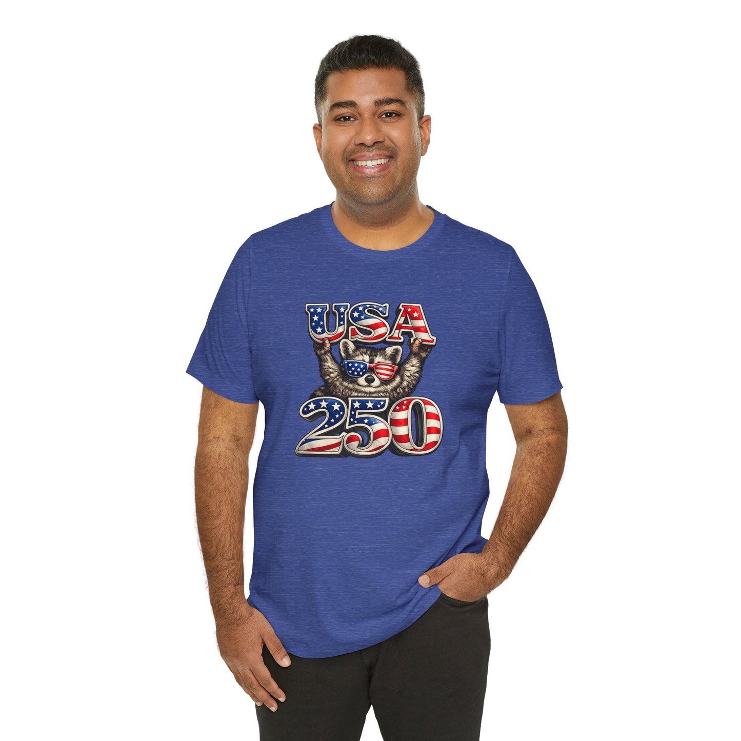 Patriot Raccoon 250th Anniversary T-Shirt — 4th of July Fireworks Flag Tee