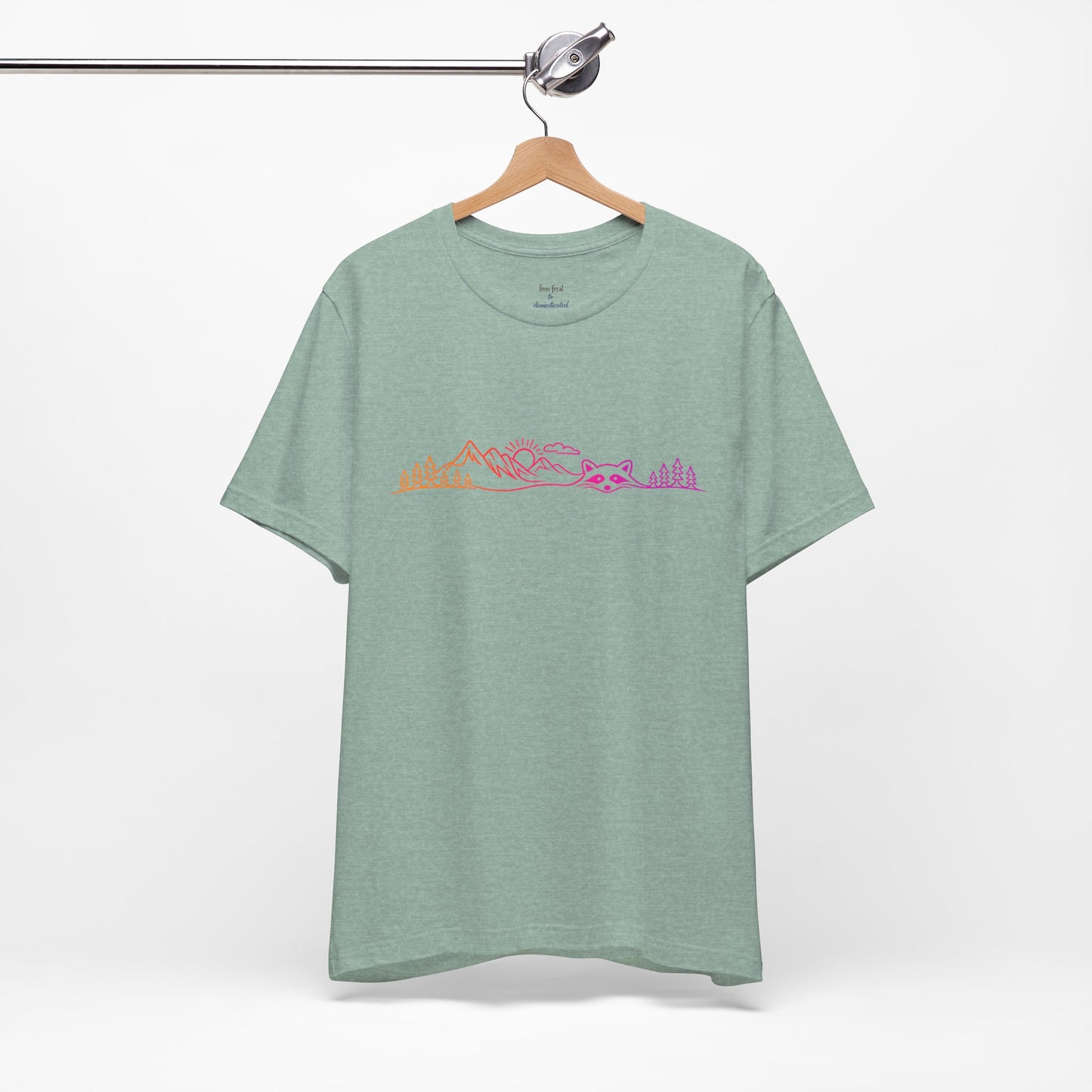 Raccoon Tee — Minimal Line Raccoon Scenic Graphic T-Shirt