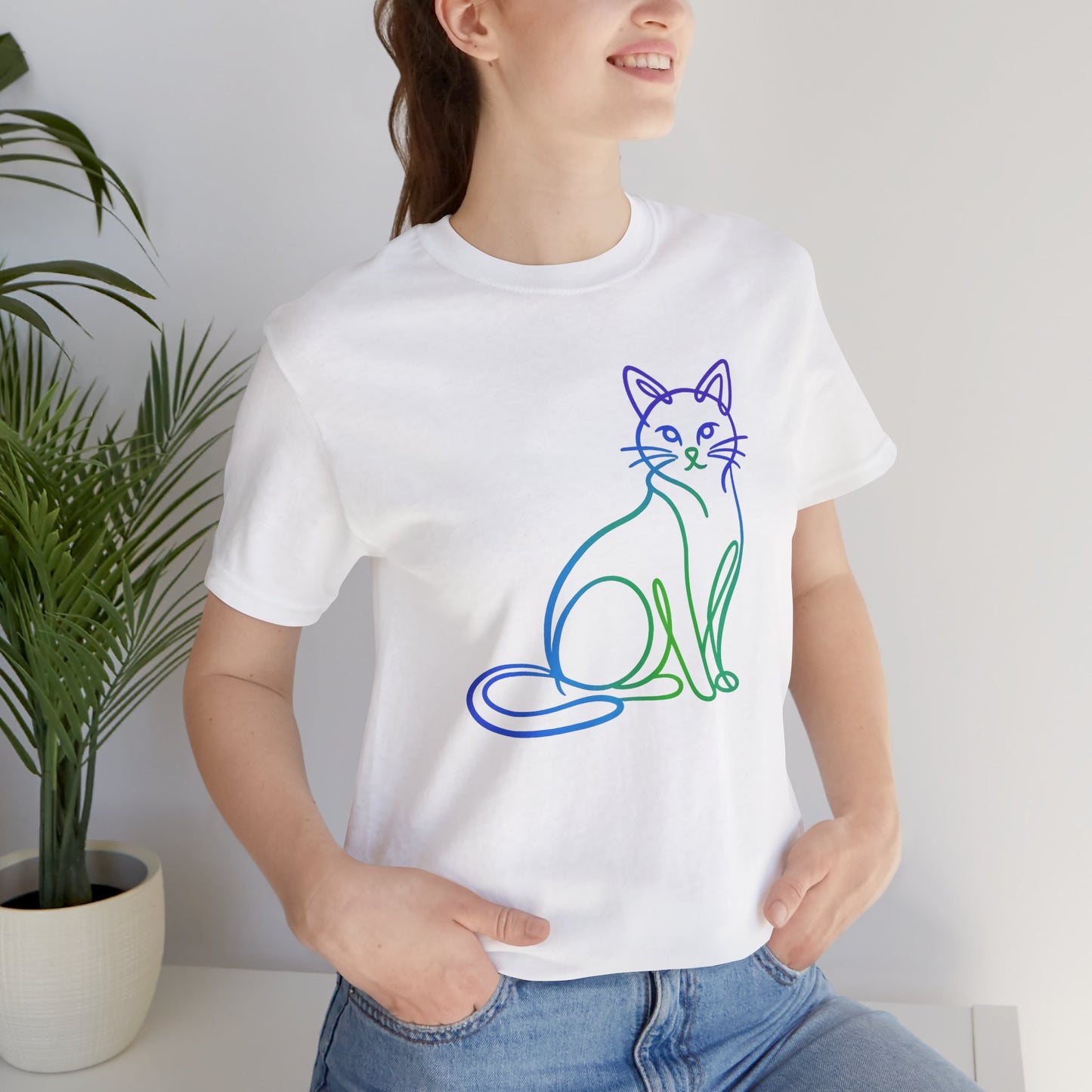 Colorful Line-Work Sitting Cat T-Shirt