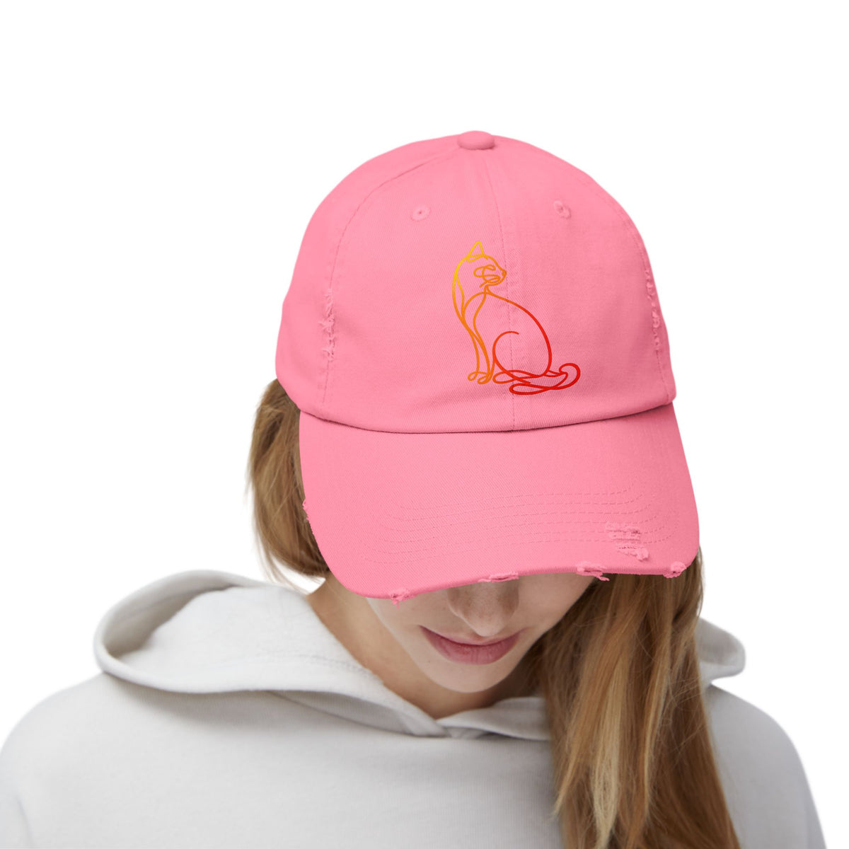 Sunrise Cat Distressed Cap