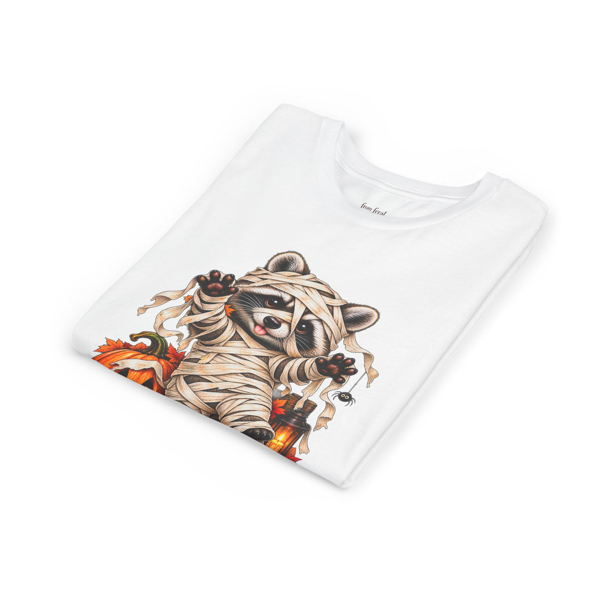 Halloween Youth Tee — Mummy Raccoon Kids Tshirt
