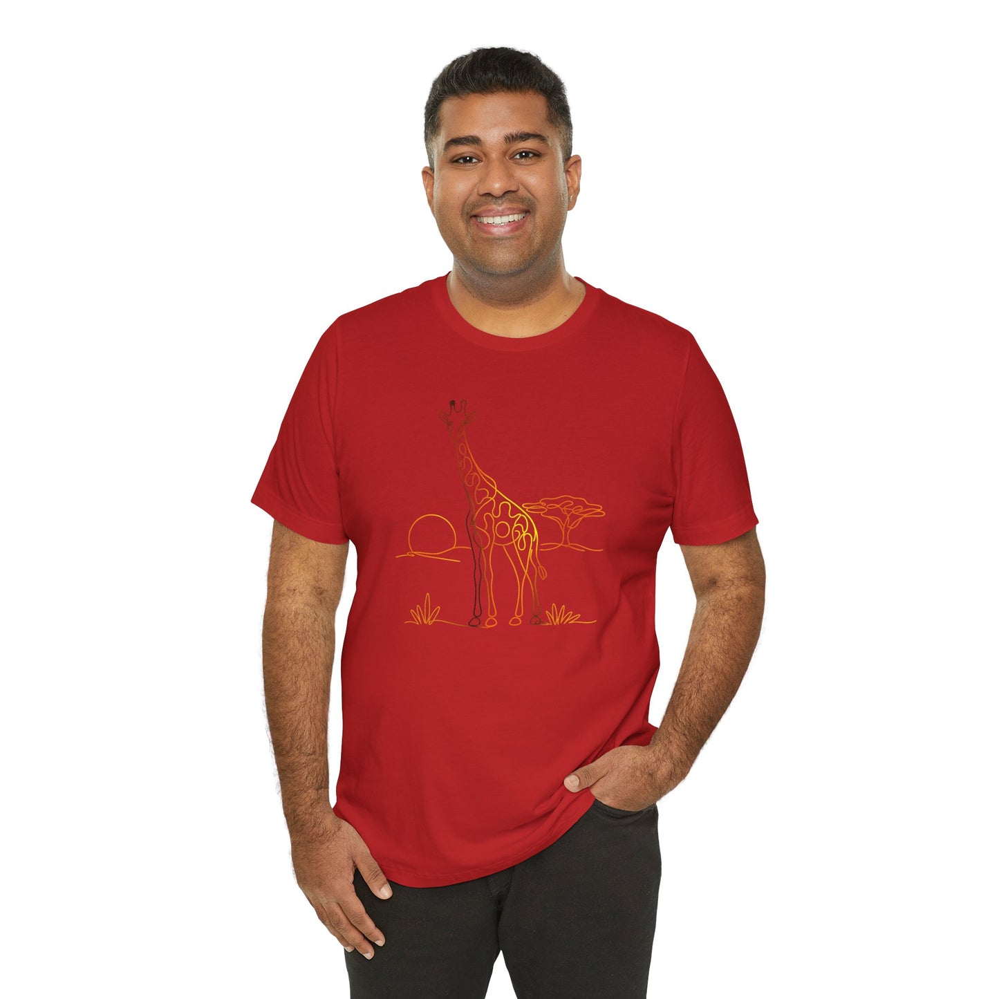 Giraffe Sunset Tee — Minimal Line Art Safari T-Shirt